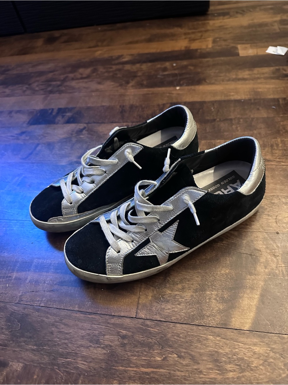 Women’s Golden Goose Black Suede Sneakers with Silver Accents